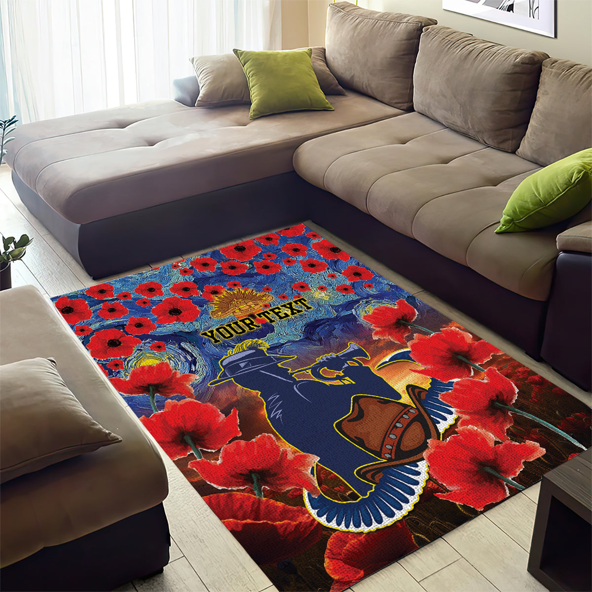 Personalised Cowboys Rugby ANZAC Area Rug Starry Night and Field of Poppies