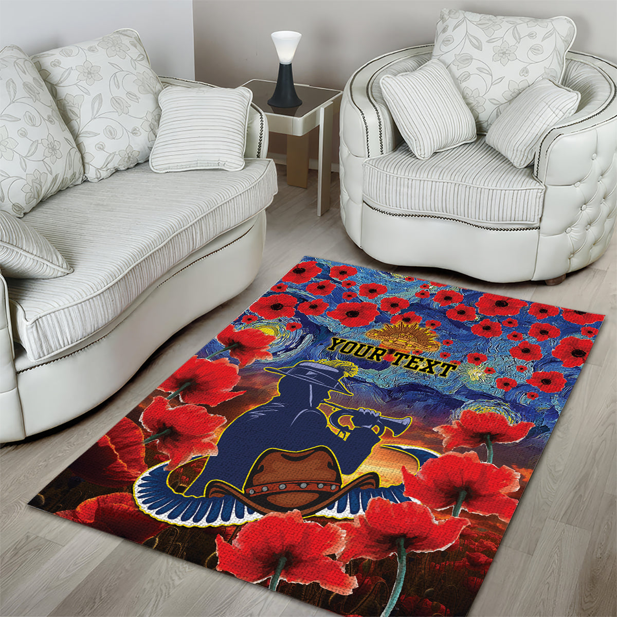 Personalised Cowboys Rugby ANZAC Area Rug Starry Night and Field of Poppies