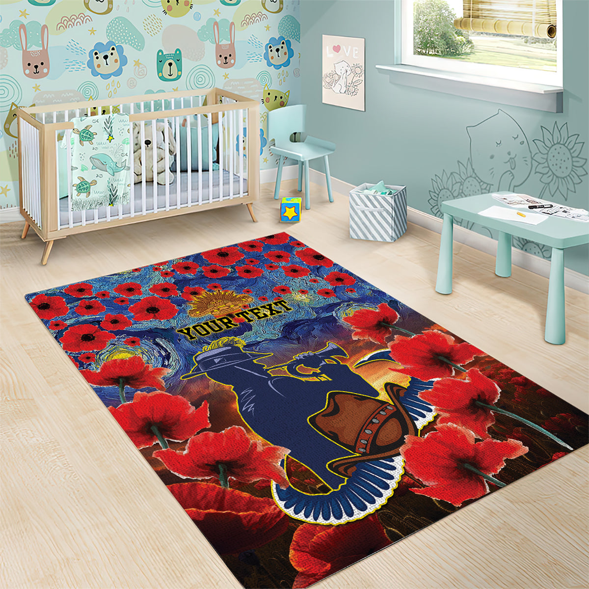 Personalised Cowboys Rugby ANZAC Area Rug Starry Night and Field of Poppies