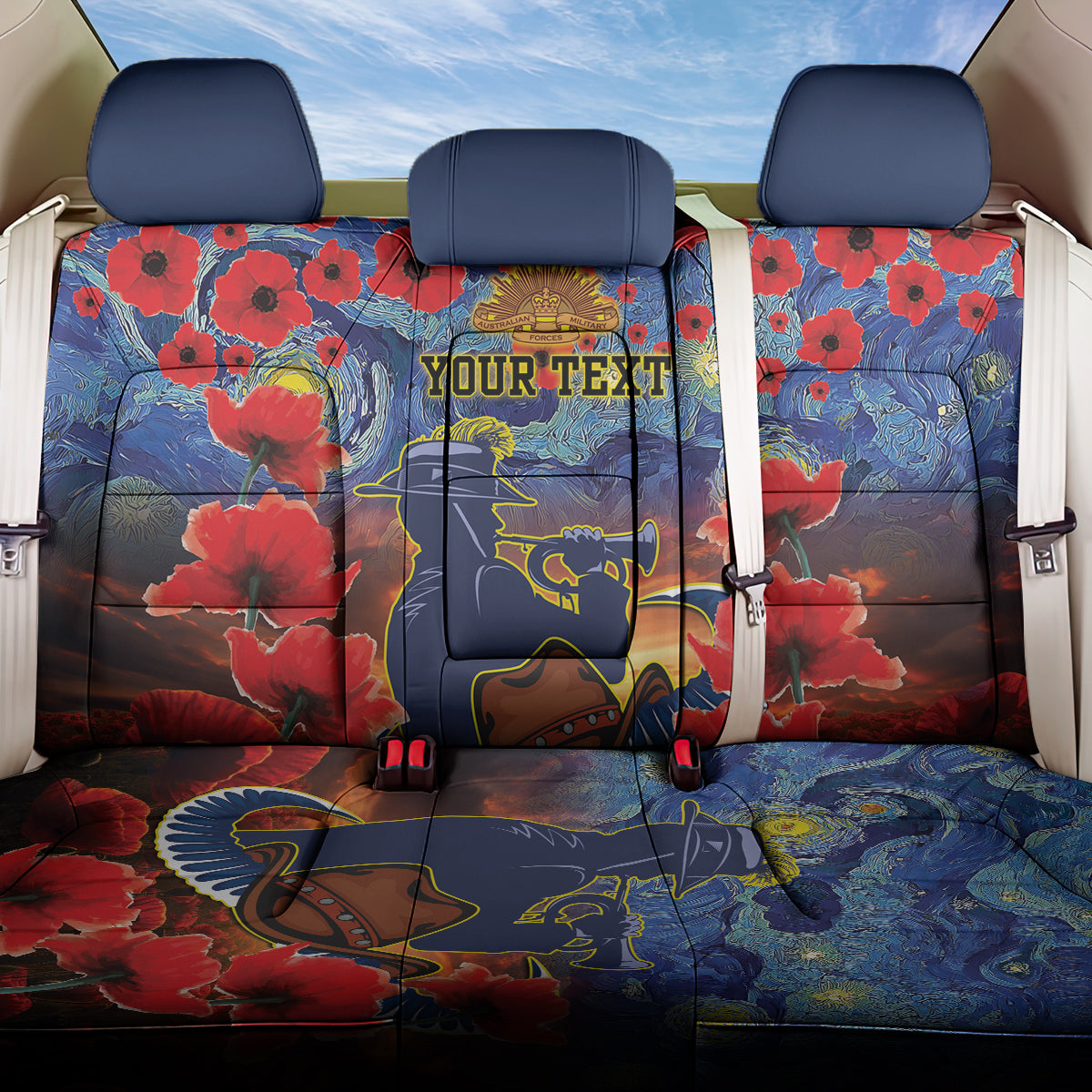 Personalised Cowboys Rugby ANZAC Back Car Seat Cover Starry Night and Field of Poppies