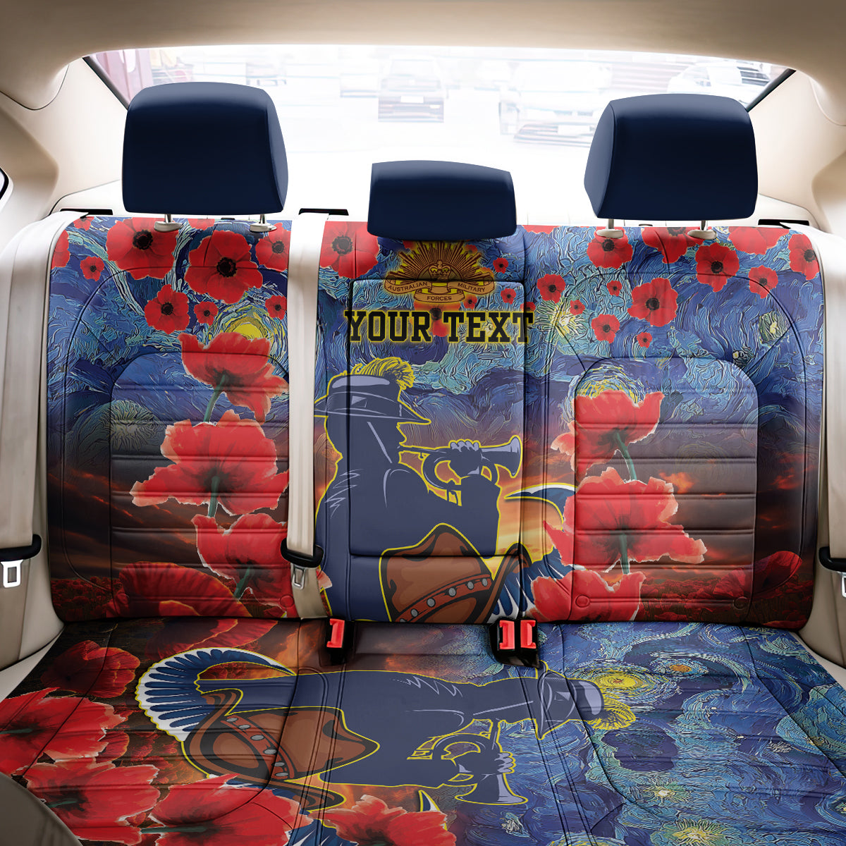 Personalised Cowboys Rugby ANZAC Back Car Seat Cover Starry Night and Field of Poppies