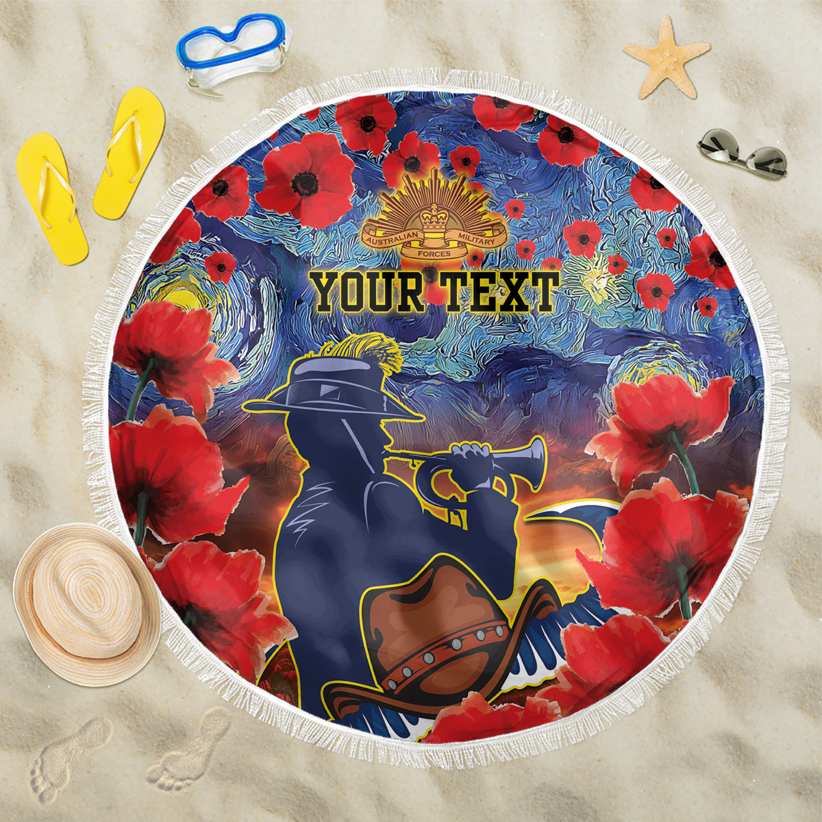 Personalised Cowboys Rugby ANZAC Beach Blanket Starry Night and Field of Poppies