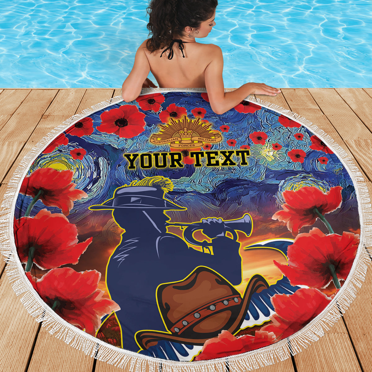 Personalised Cowboys Rugby ANZAC Beach Blanket Starry Night and Field of Poppies