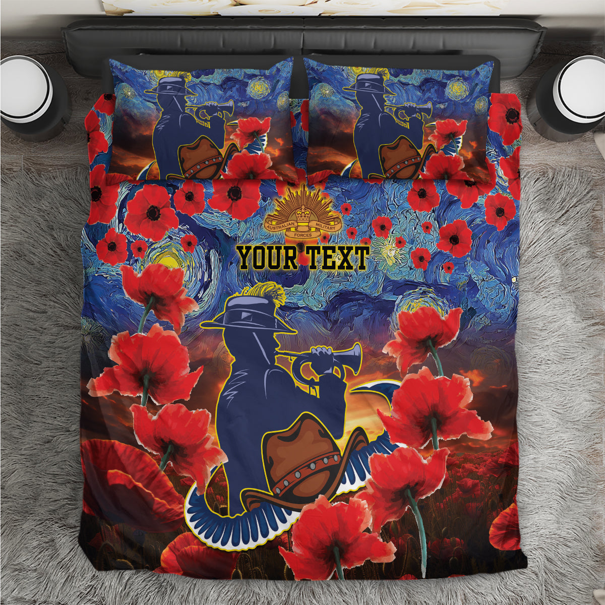 Personalised Cowboys Rugby ANZAC Bedding Set Starry Night and Field of Poppies