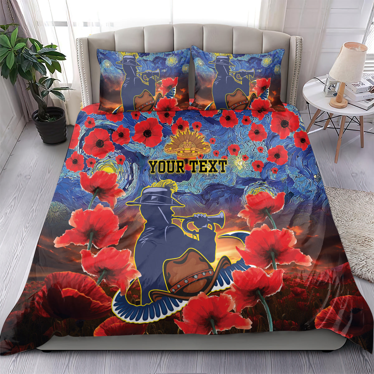 Personalised Cowboys Rugby ANZAC Bedding Set Starry Night and Field of Poppies