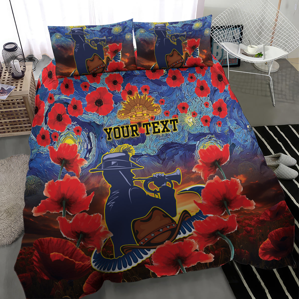 Personalised Cowboys Rugby ANZAC Bedding Set Starry Night and Field of Poppies