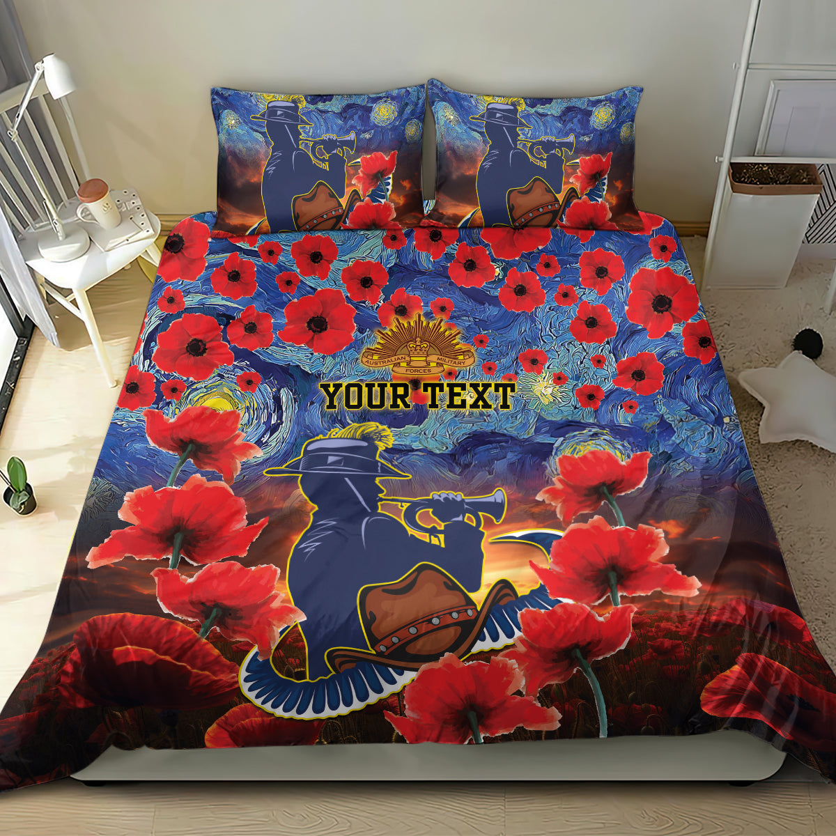 Personalised Cowboys Rugby ANZAC Bedding Set Starry Night and Field of Poppies