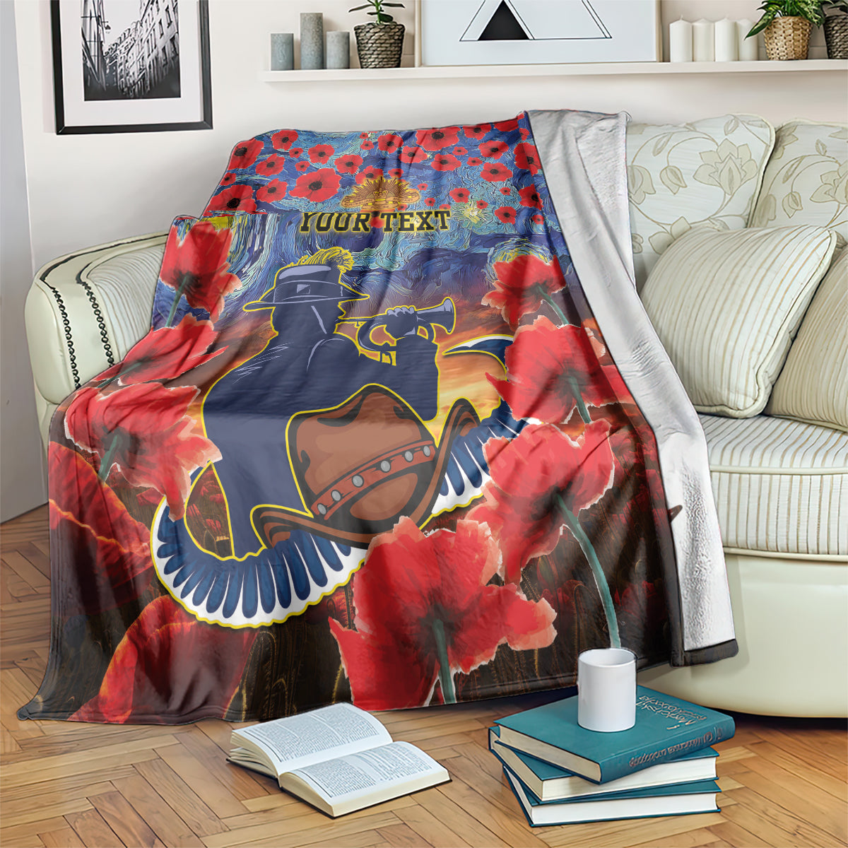 Personalised Cowboys Rugby ANZAC Blanket Starry Night and Field of Poppies