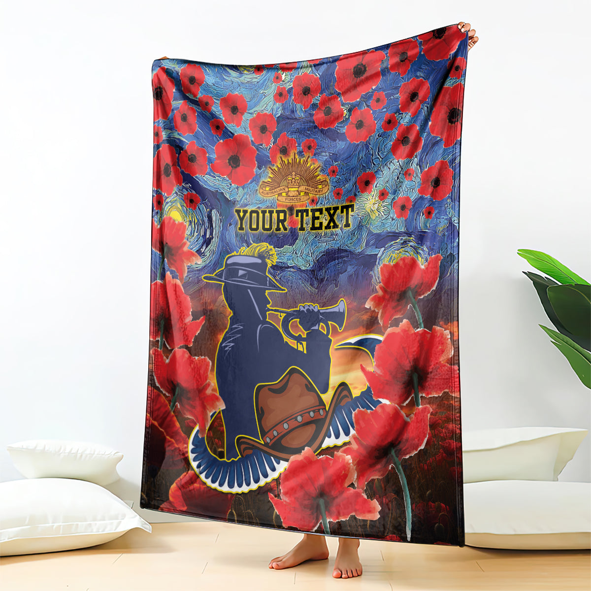 Personalised Cowboys Rugby ANZAC Blanket Starry Night and Field of Poppies