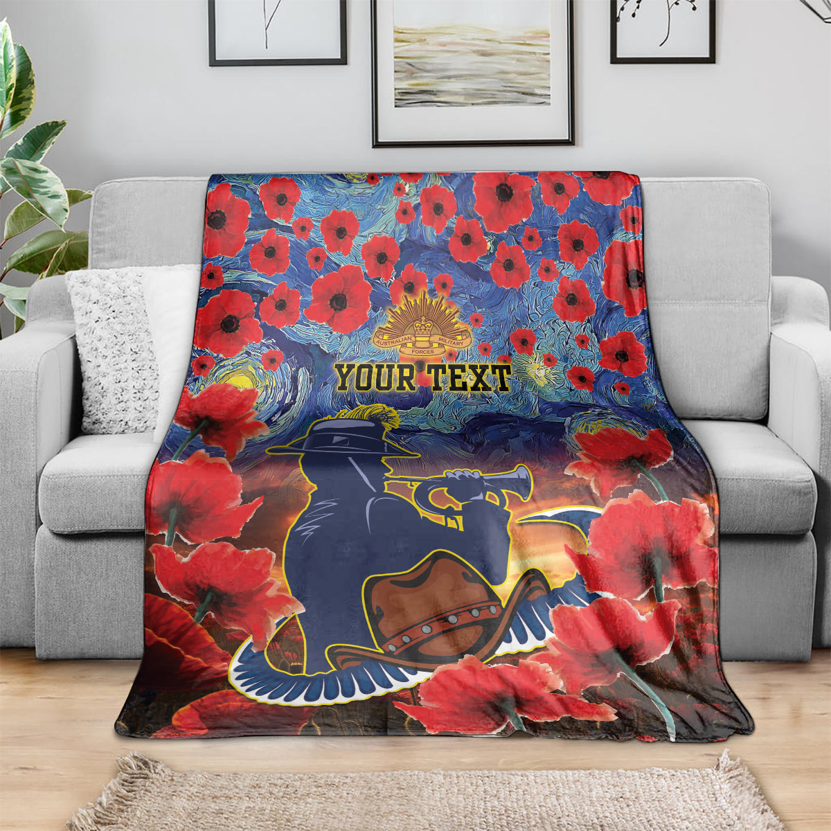 Personalised Cowboys Rugby ANZAC Blanket Starry Night and Field of Poppies