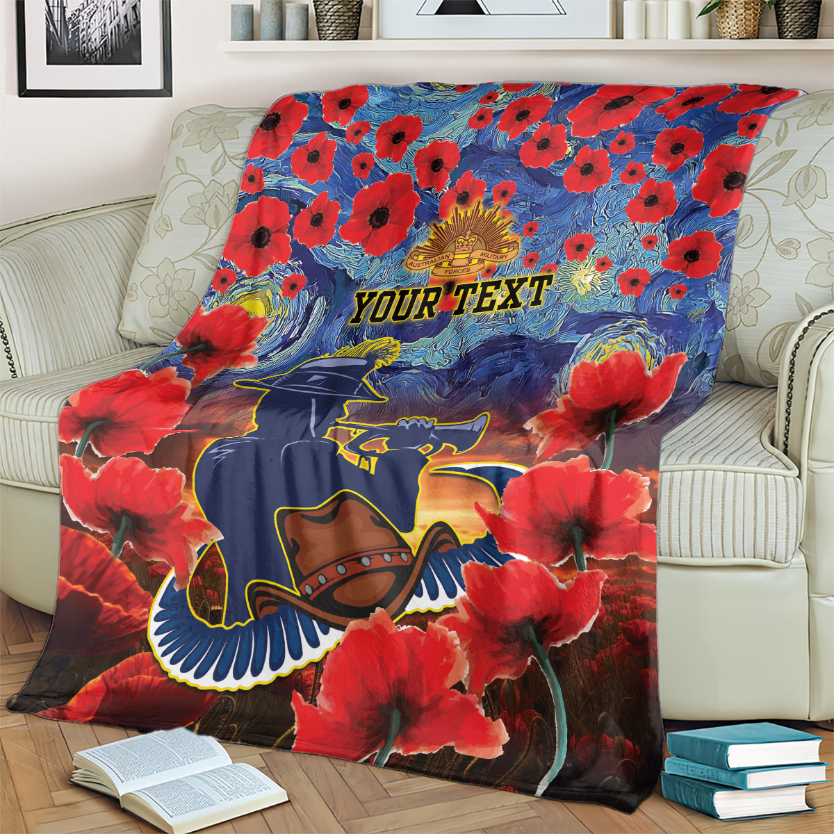 Personalised Cowboys Rugby ANZAC Blanket Starry Night and Field of Poppies