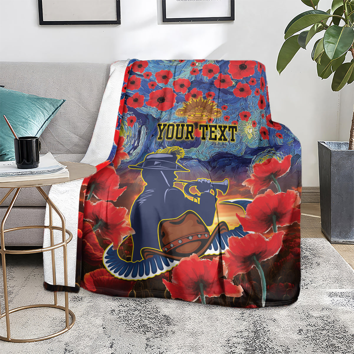 Personalised Cowboys Rugby ANZAC Blanket Starry Night and Field of Poppies