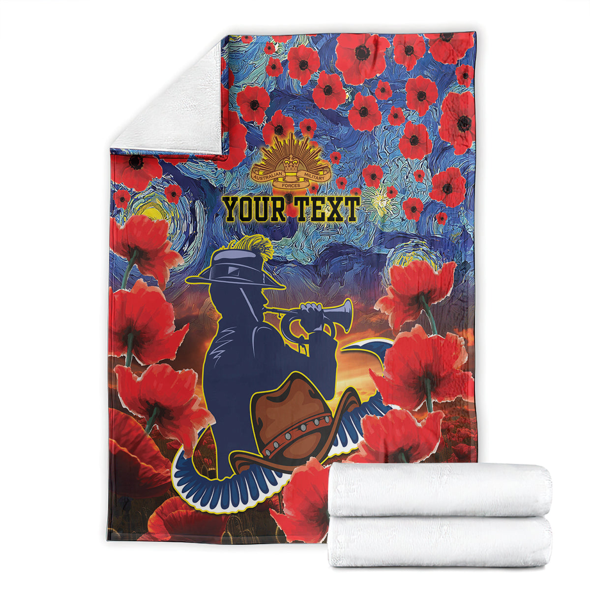 Personalised Cowboys Rugby ANZAC Blanket Starry Night and Field of Poppies