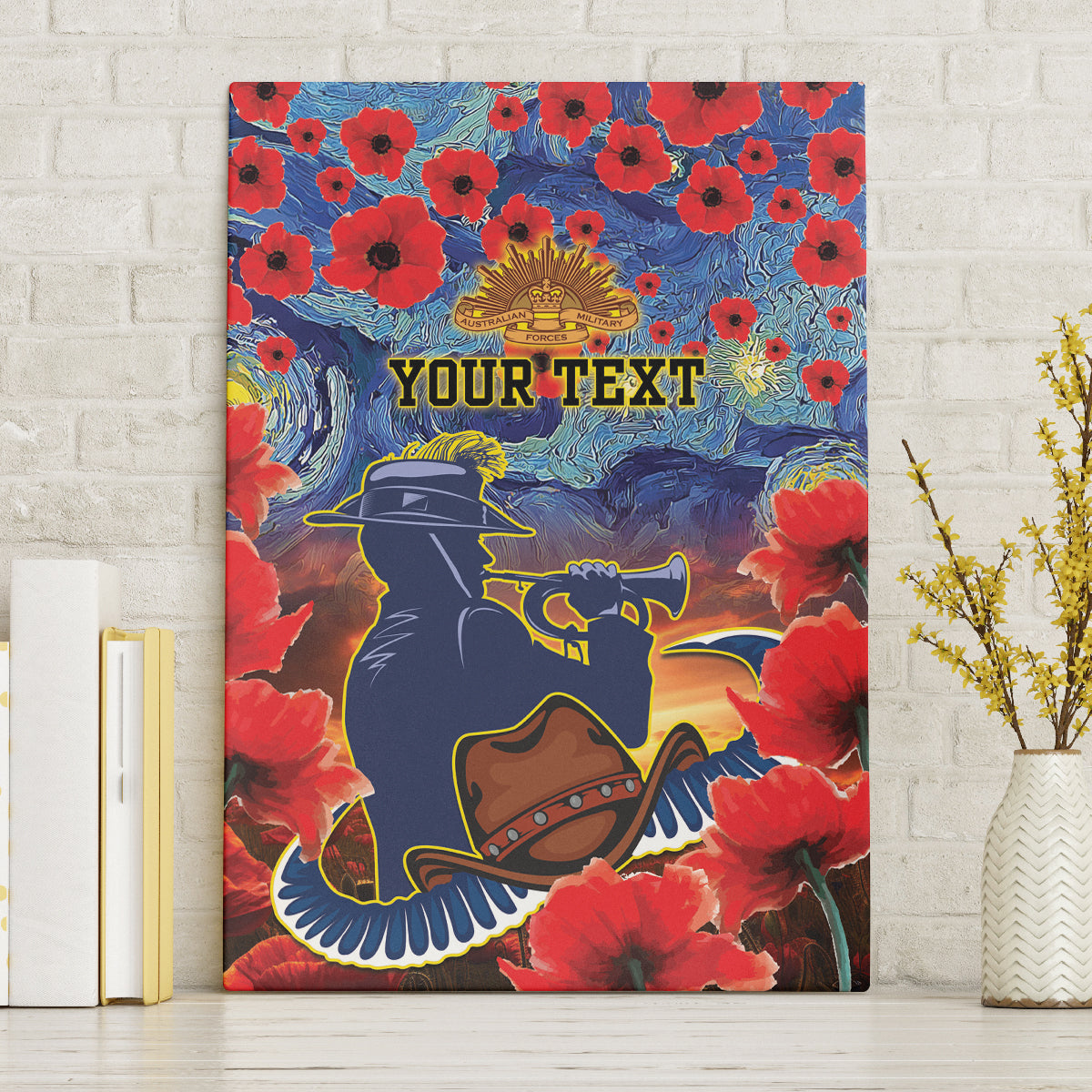 Personalised Cowboys Rugby ANZAC Canvas Wall Art Starry Night and Field of Poppies