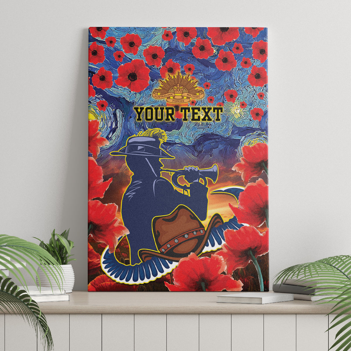 Personalised Cowboys Rugby ANZAC Canvas Wall Art Starry Night and Field of Poppies