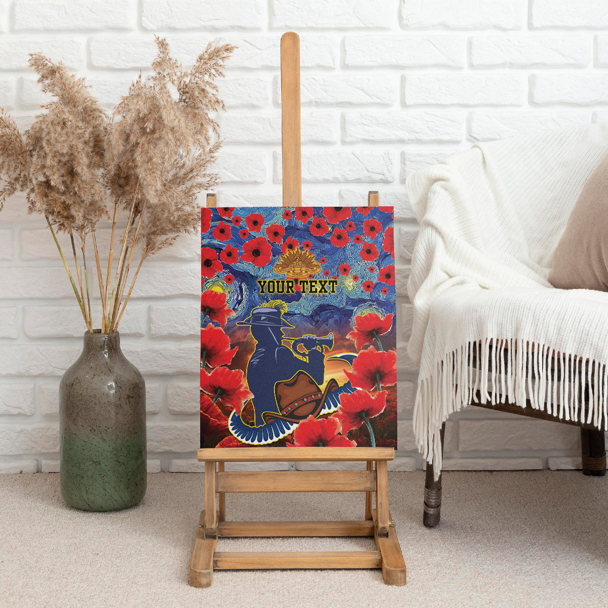 Personalised Cowboys Rugby ANZAC Canvas Wall Art Starry Night and Field of Poppies