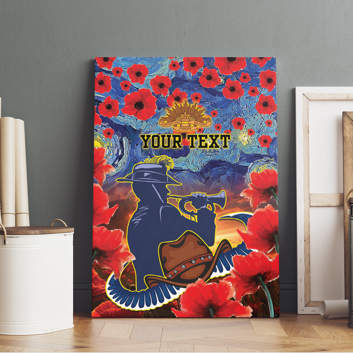 Personalised Cowboys Rugby ANZAC Canvas Wall Art Starry Night and Field of Poppies