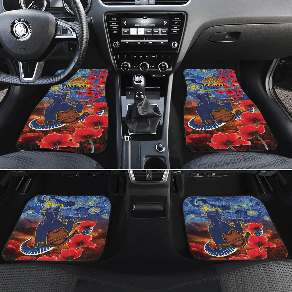 Personalised Cowboys Rugby ANZAC Car Mats Starry Night and Field of Poppies