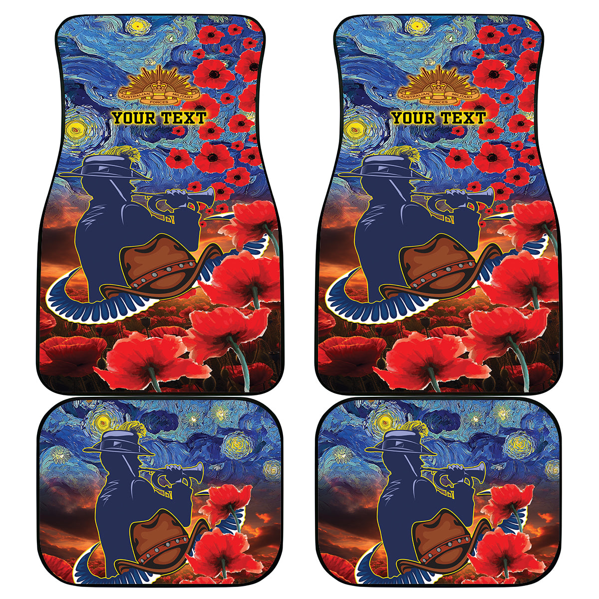 Personalised Cowboys Rugby ANZAC Car Mats Starry Night and Field of Poppies