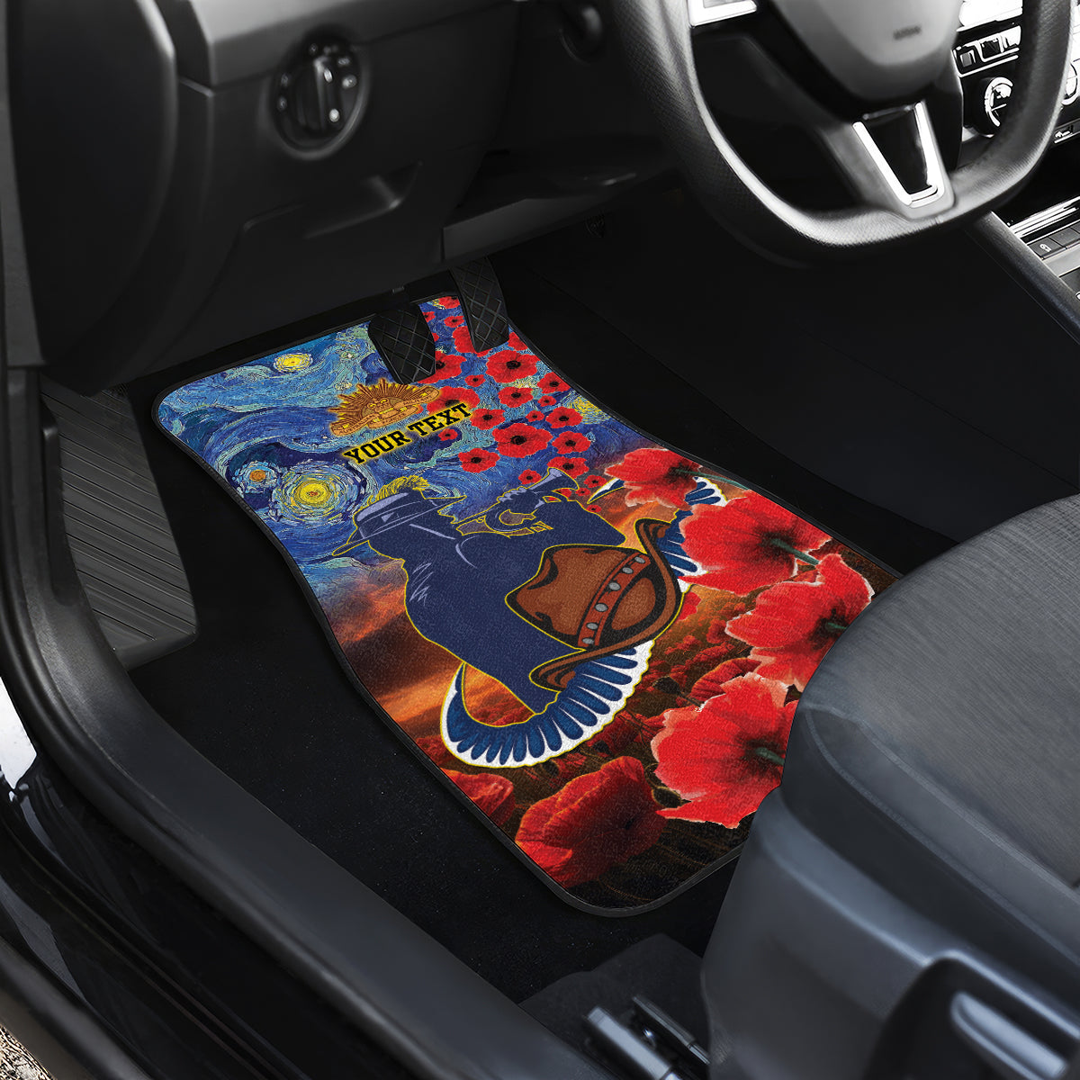 Personalised Cowboys Rugby ANZAC Car Mats Starry Night and Field of Poppies