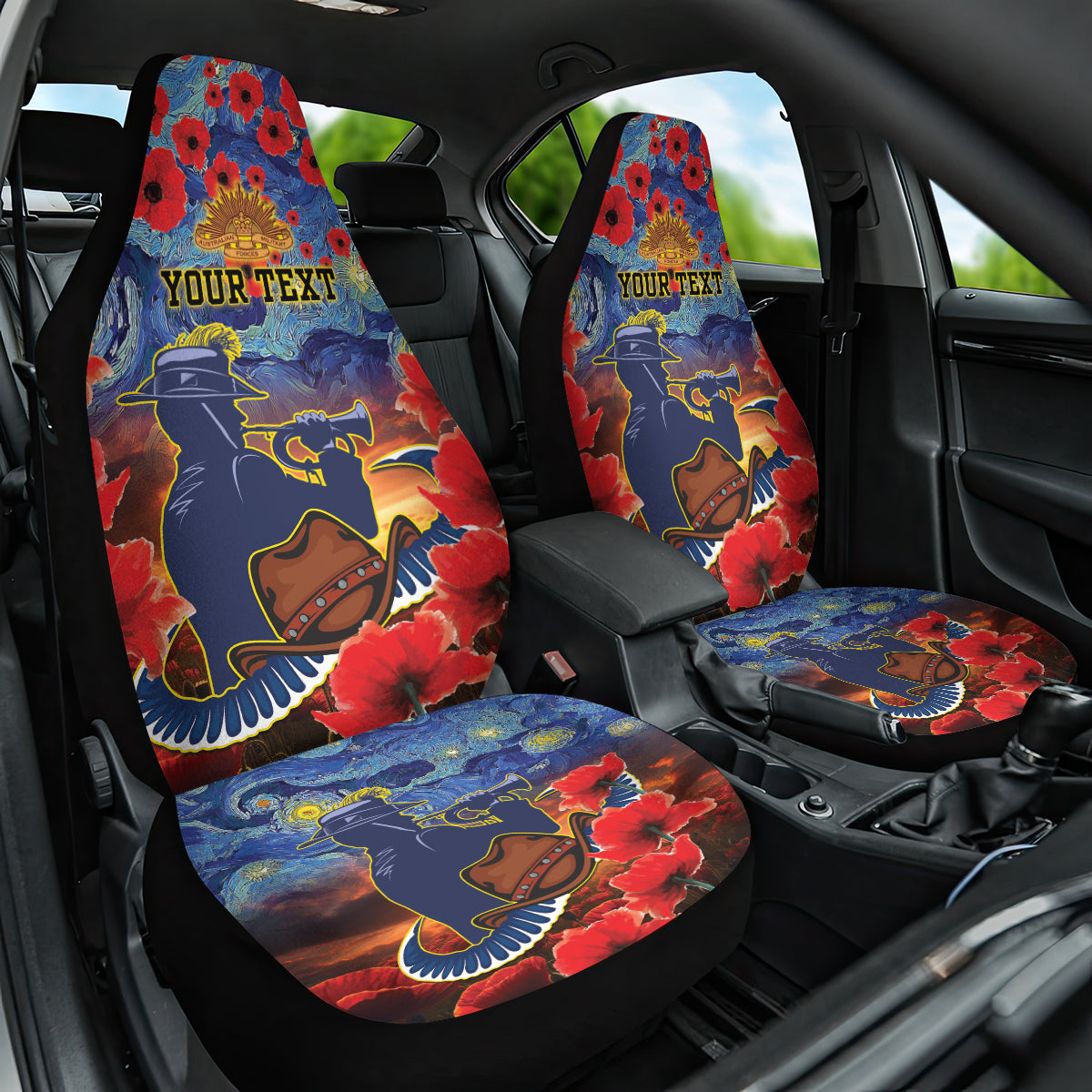 Personalised Cowboys Rugby ANZAC Car Seat Cover Starry Night and Field of Poppies