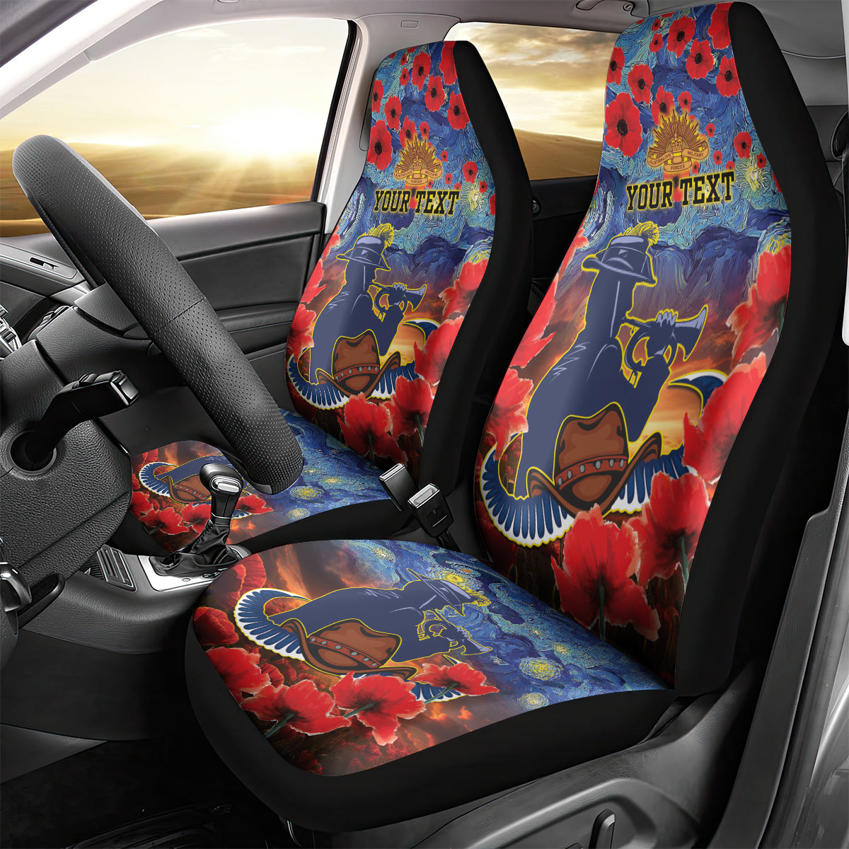 Personalised Cowboys Rugby ANZAC Car Seat Cover Starry Night and Field of Poppies