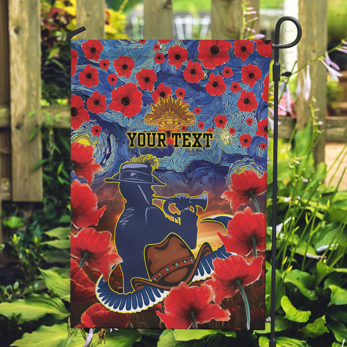 Personalised Cowboys Rugby ANZAC Garden Flag Starry Night and Field of Poppies