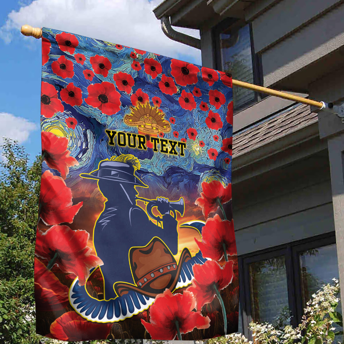 Personalised Cowboys Rugby ANZAC Garden Flag Starry Night and Field of Poppies