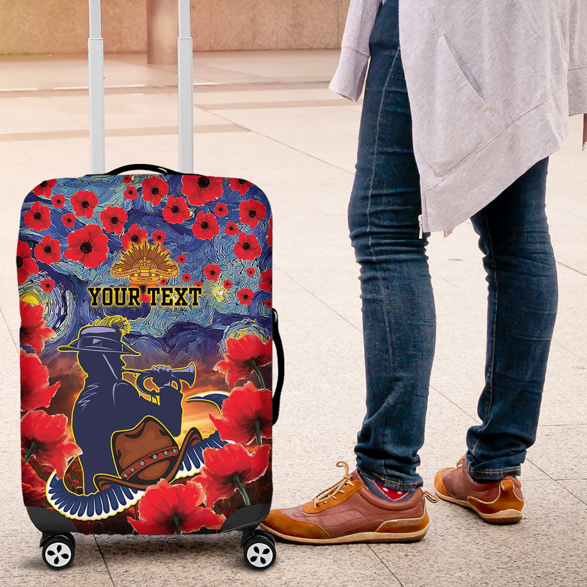 Personalised Cowboys Rugby ANZAC Luggage Cover Starry Night and Field of Poppies