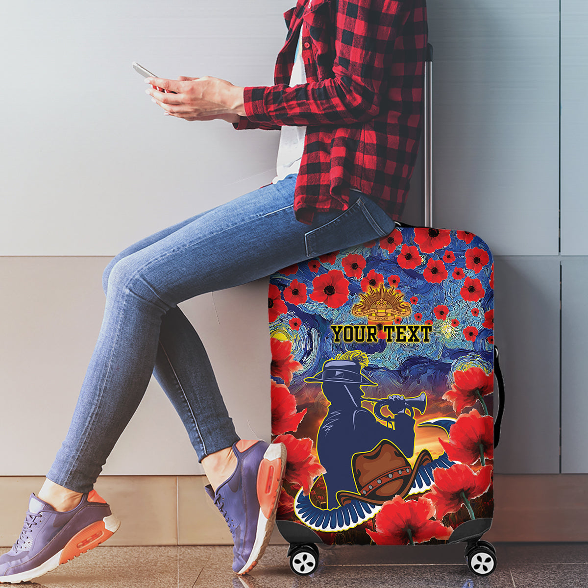 Personalised Cowboys Rugby ANZAC Luggage Cover Starry Night and Field of Poppies