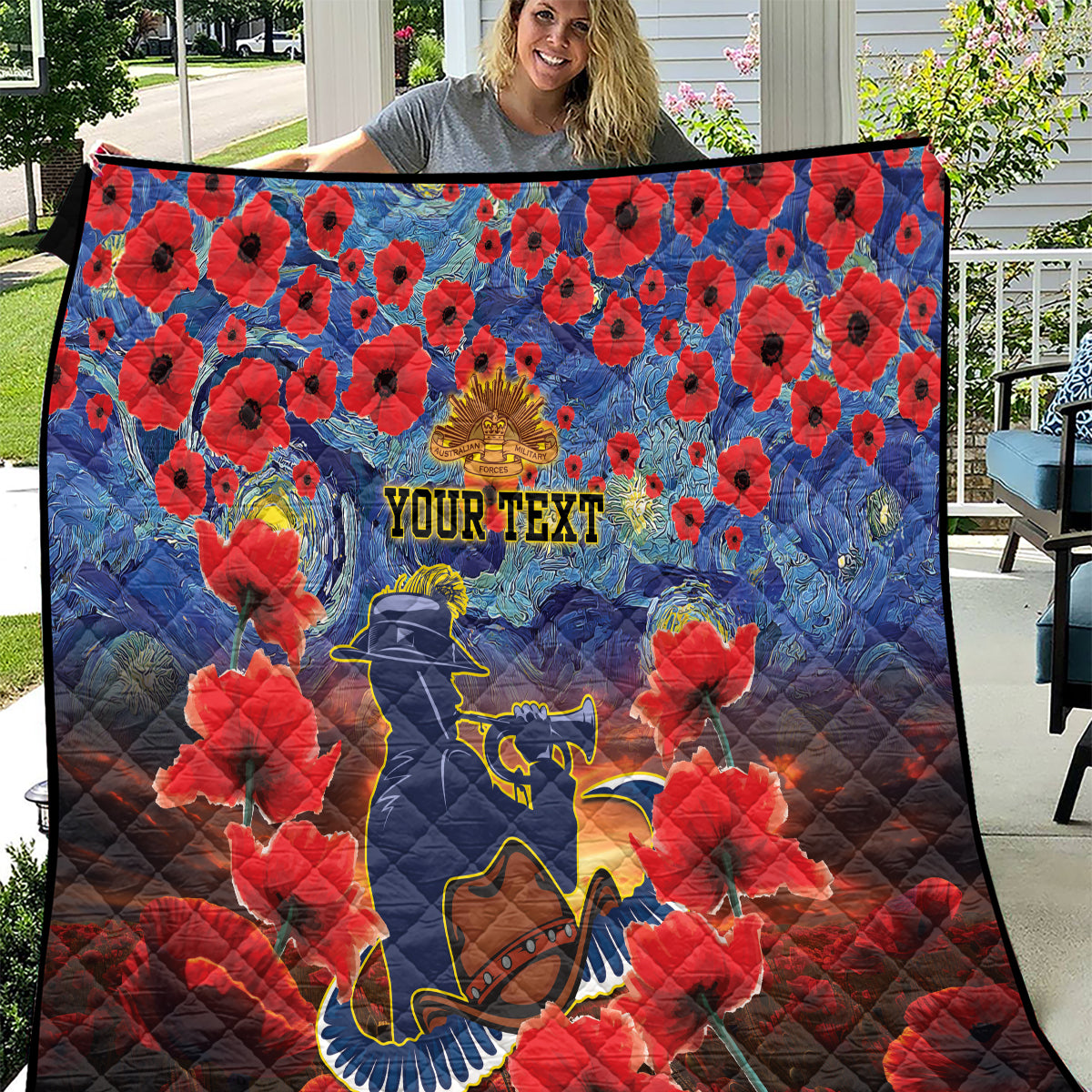 Personalised Cowboys Rugby ANZAC Quilt Starry Night and Field of Poppies