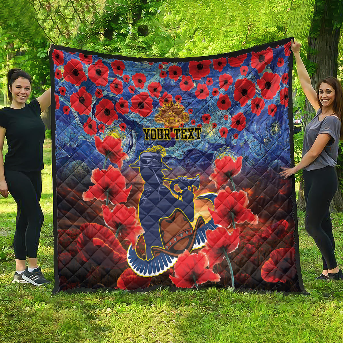 Personalised Cowboys Rugby ANZAC Quilt Starry Night and Field of Poppies