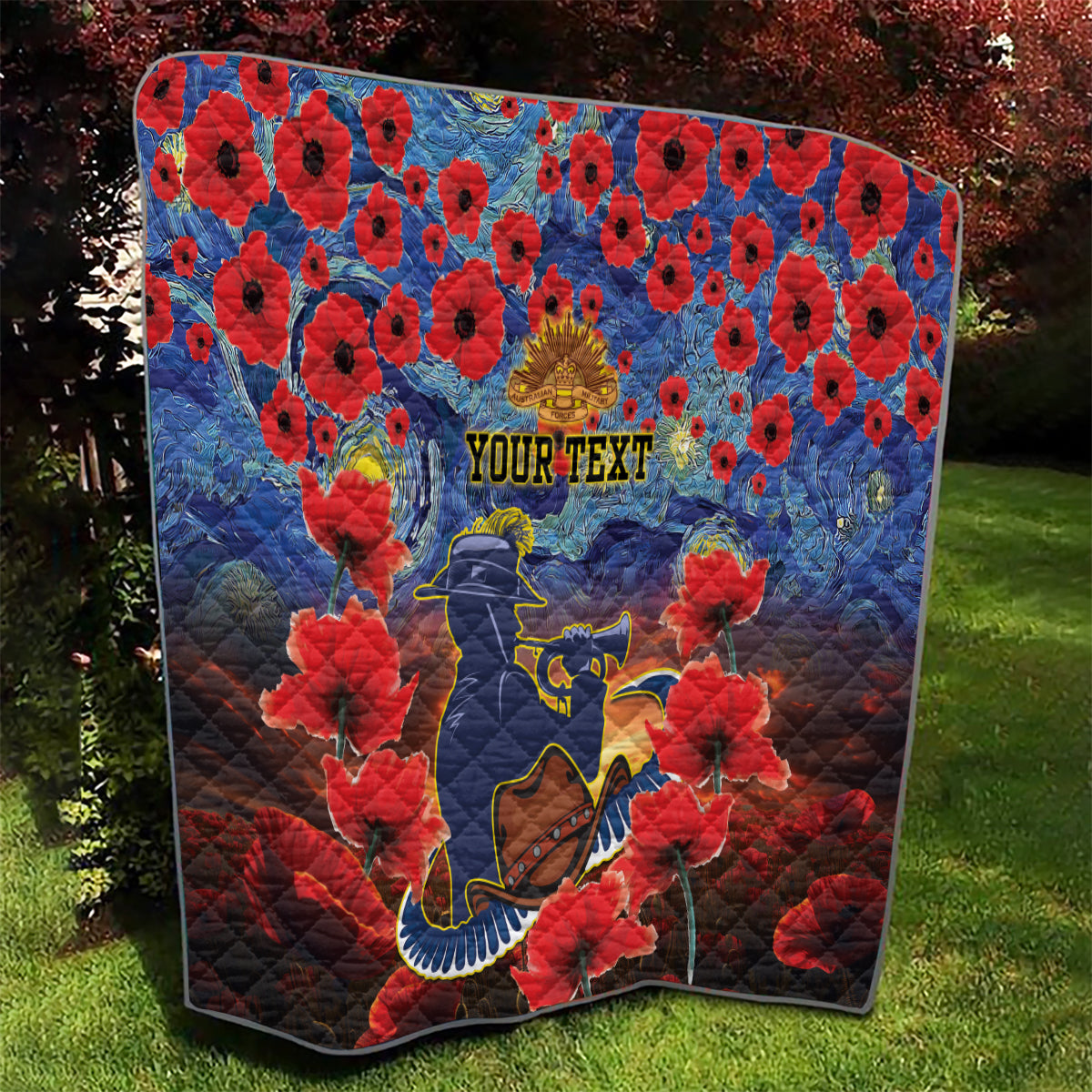 Personalised Cowboys Rugby ANZAC Quilt Starry Night and Field of Poppies