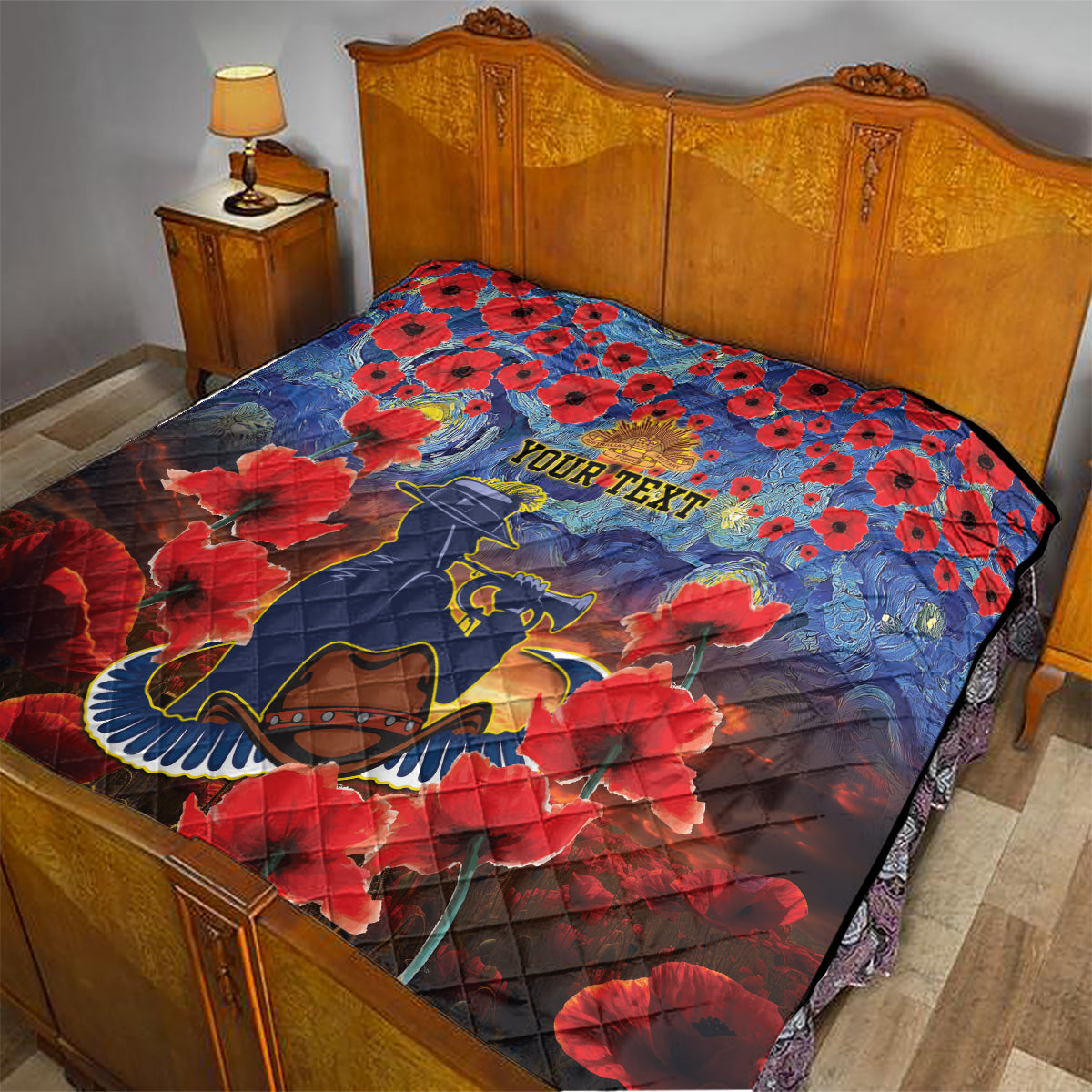 Personalised Cowboys Rugby ANZAC Quilt Starry Night and Field of Poppies