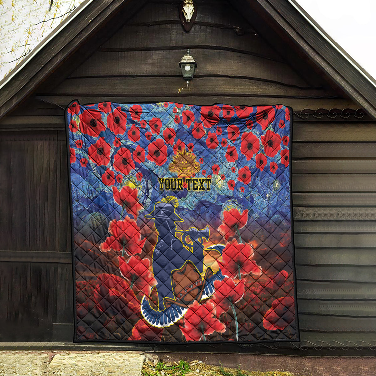 Personalised Cowboys Rugby ANZAC Quilt Starry Night and Field of Poppies