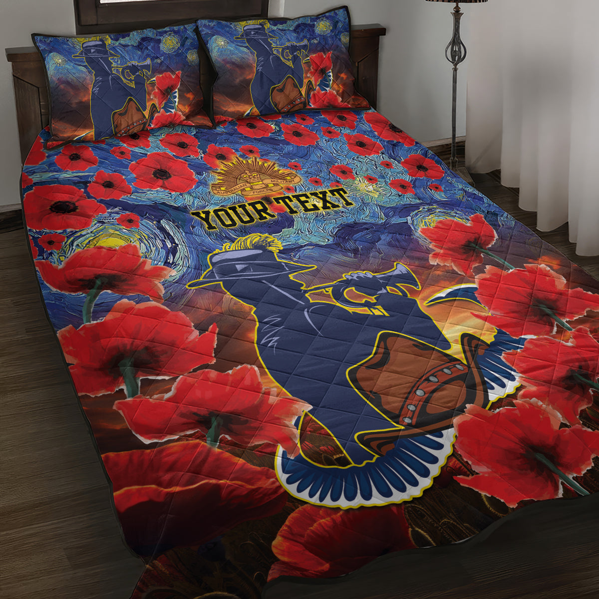 Personalised Cowboys Rugby ANZAC Quilt Bed Set Starry Night and Field of Poppies