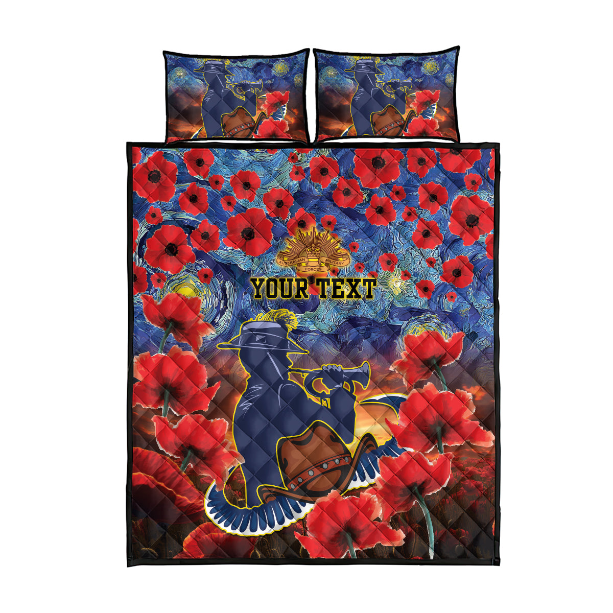 Personalised Cowboys Rugby ANZAC Quilt Bed Set Starry Night and Field of Poppies