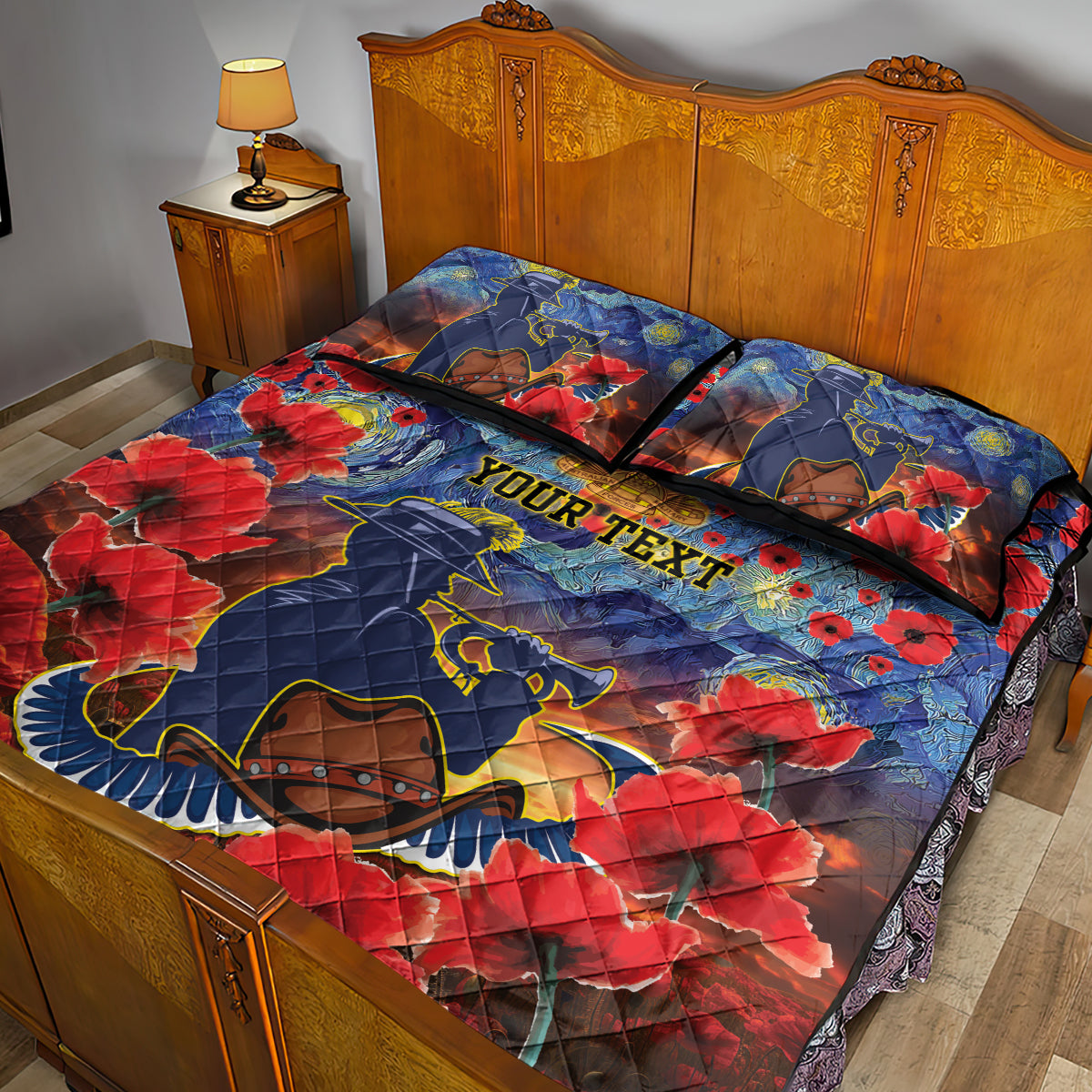 Personalised Cowboys Rugby ANZAC Quilt Bed Set Starry Night and Field of Poppies