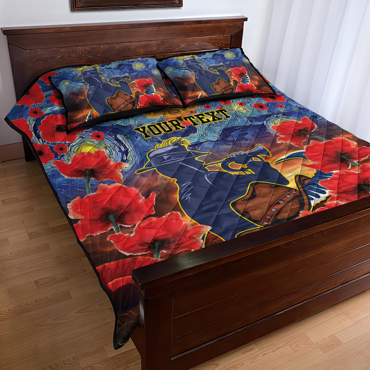 Personalised Cowboys Rugby ANZAC Quilt Bed Set Starry Night and Field of Poppies