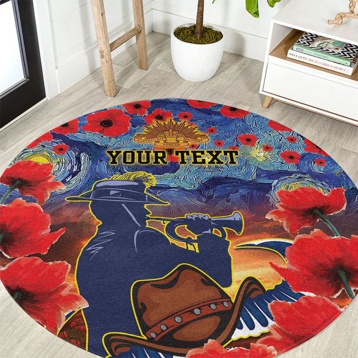 Personalised Cowboys Rugby ANZAC Round Carpet Starry Night and Field of Poppies