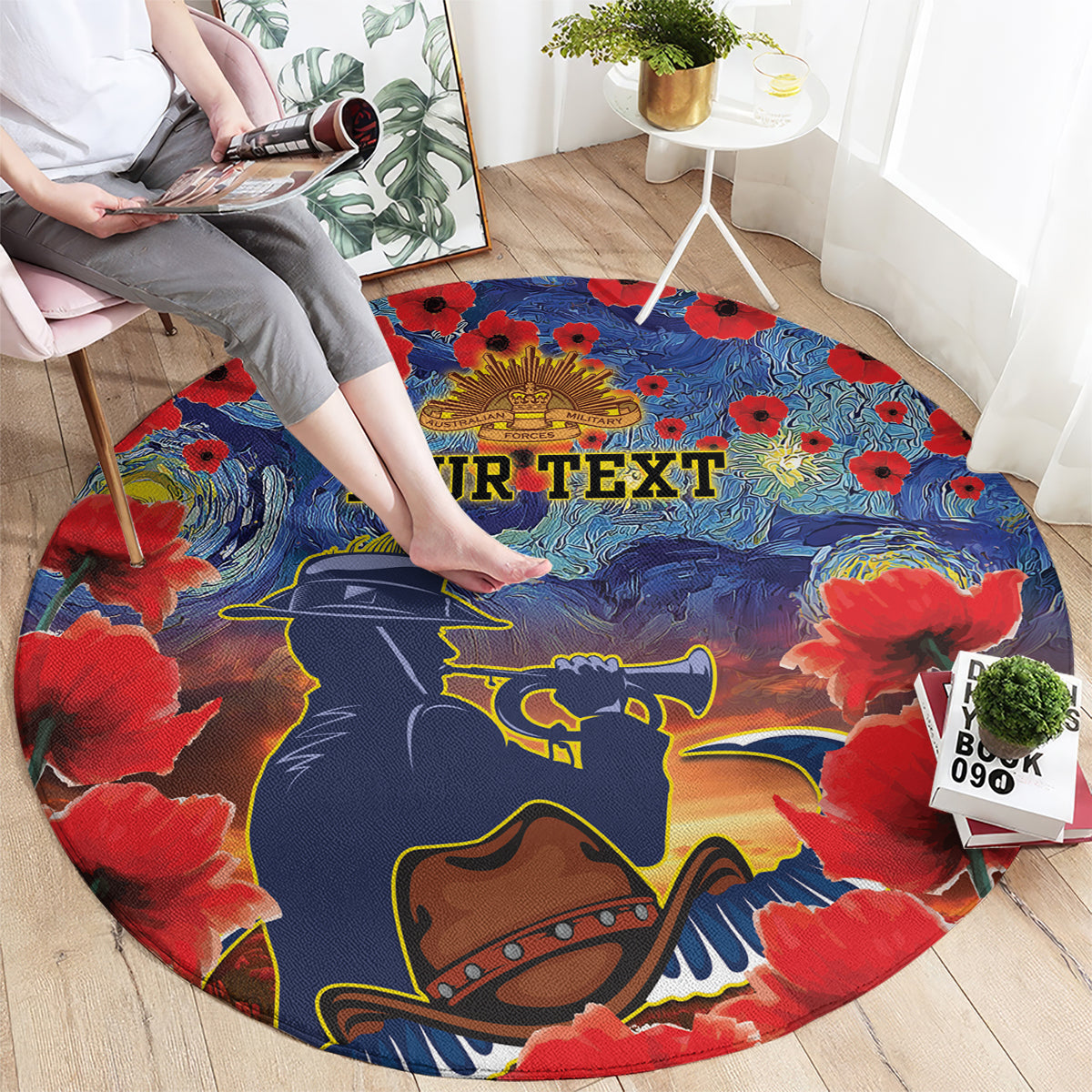 Personalised Cowboys Rugby ANZAC Round Carpet Starry Night and Field of Poppies