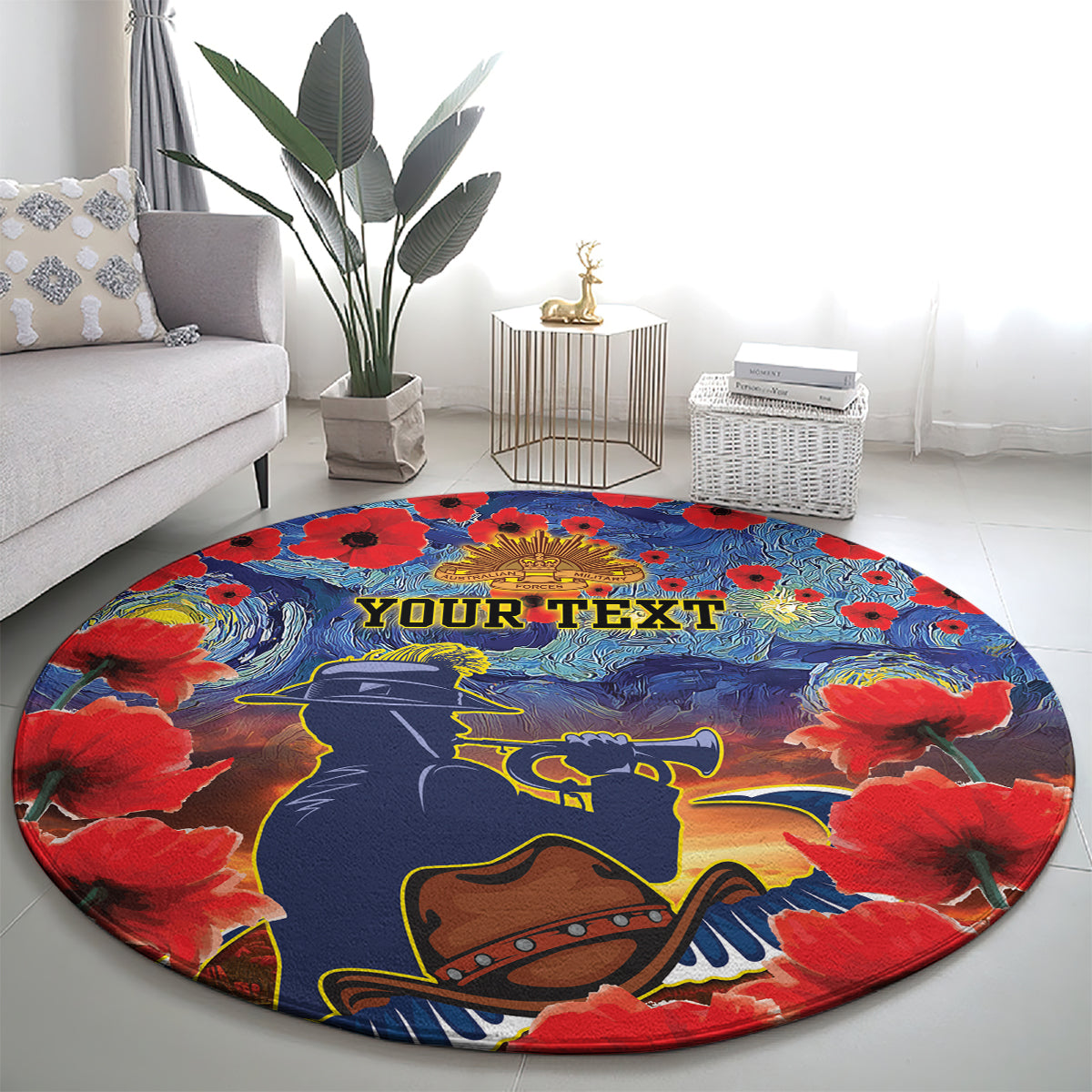 Personalised Cowboys Rugby ANZAC Round Carpet Starry Night and Field of Poppies