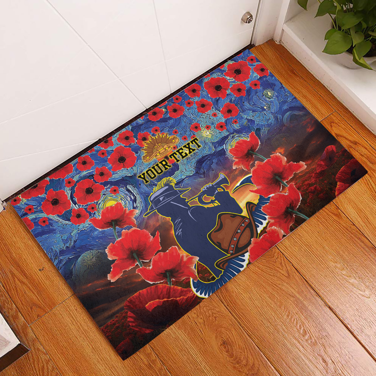 Personalised Cowboys Rugby ANZAC Rubber Doormat Starry Night and Field of Poppies