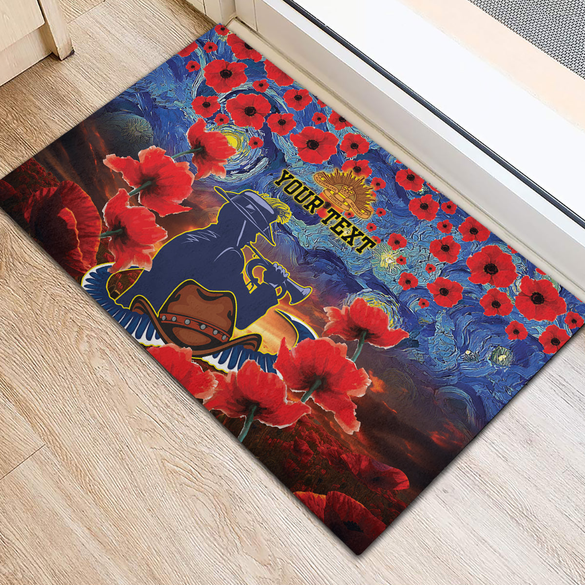 Personalised Cowboys Rugby ANZAC Rubber Doormat Starry Night and Field of Poppies