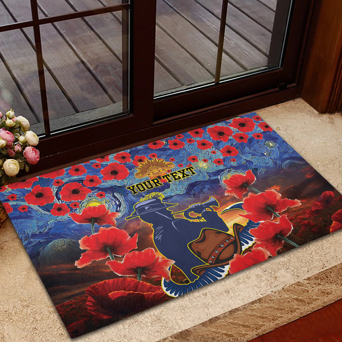 Personalised Cowboys Rugby ANZAC Rubber Doormat Starry Night and Field of Poppies