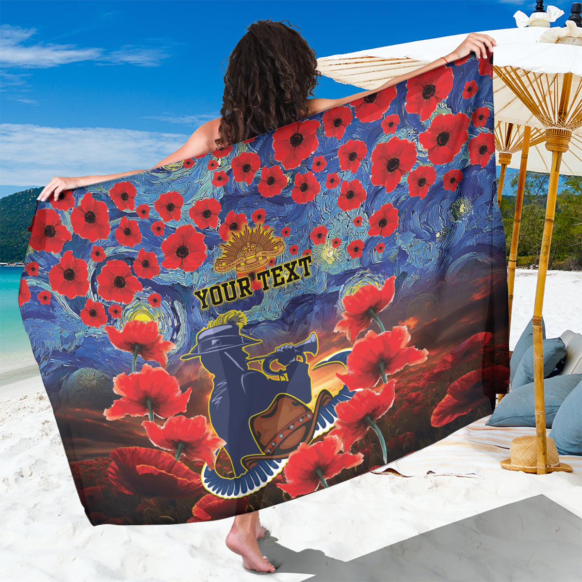 Personalised Cowboys Rugby ANZAC Sarong Starry Night and Field of Poppies