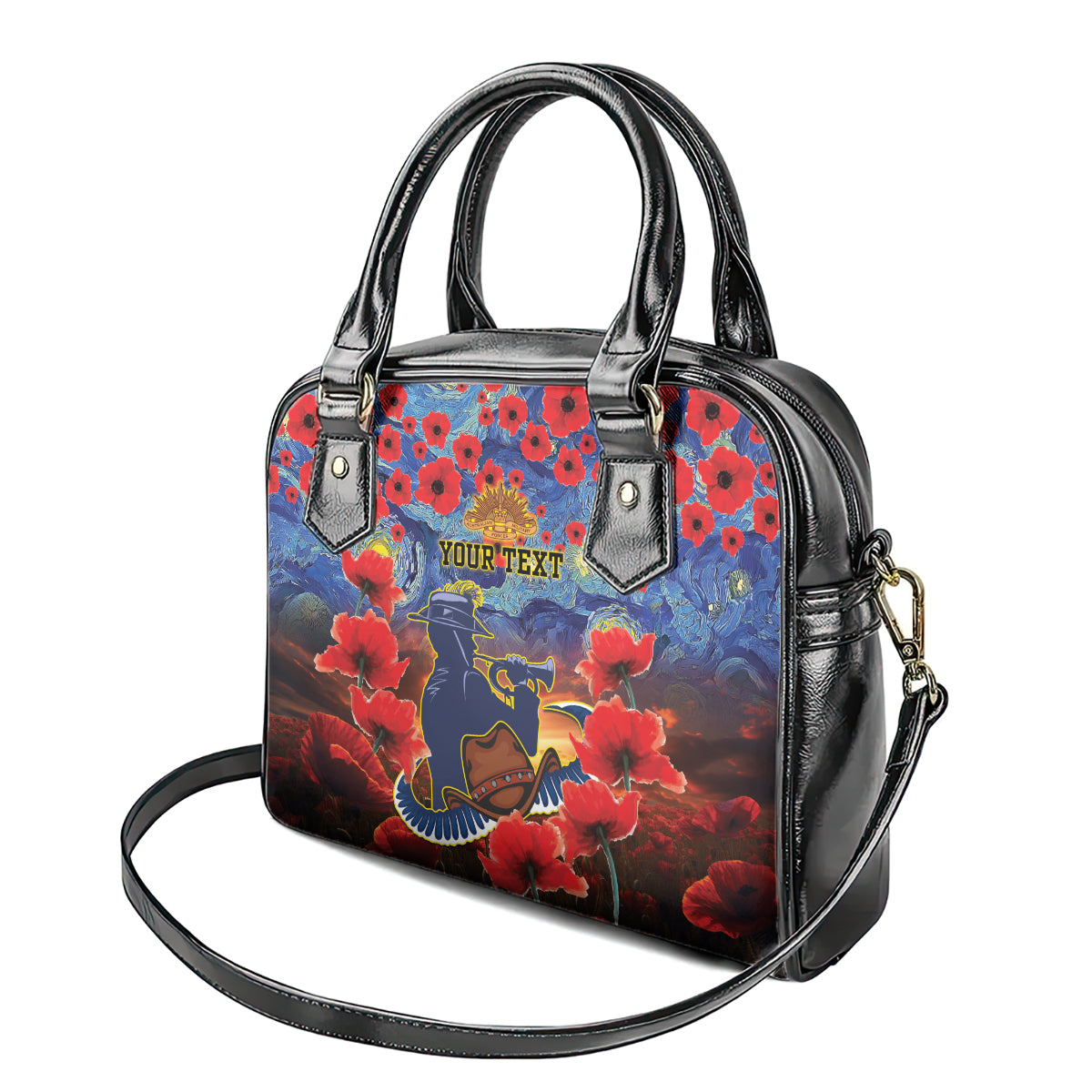 Personalised Cowboys Rugby ANZAC Shoulder Handbag Starry Night and Field of Poppies