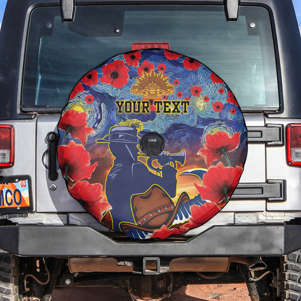 Personalised Cowboys Rugby ANZAC Spare Tire Cover Starry Night and Field of Poppies