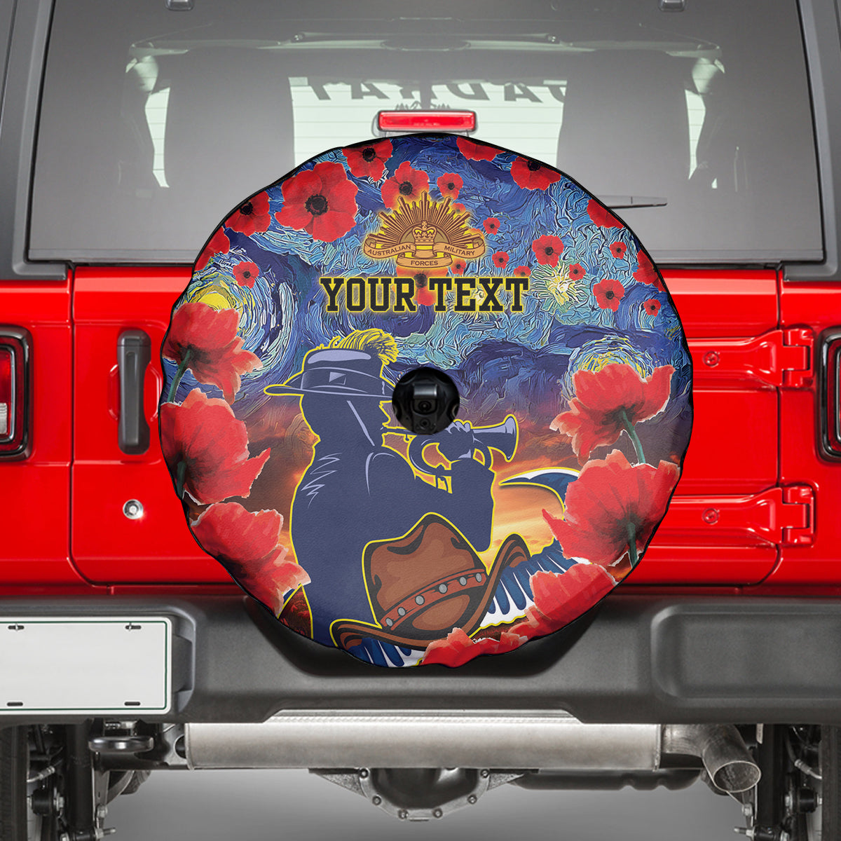 Personalised Cowboys Rugby ANZAC Spare Tire Cover Starry Night and Field of Poppies