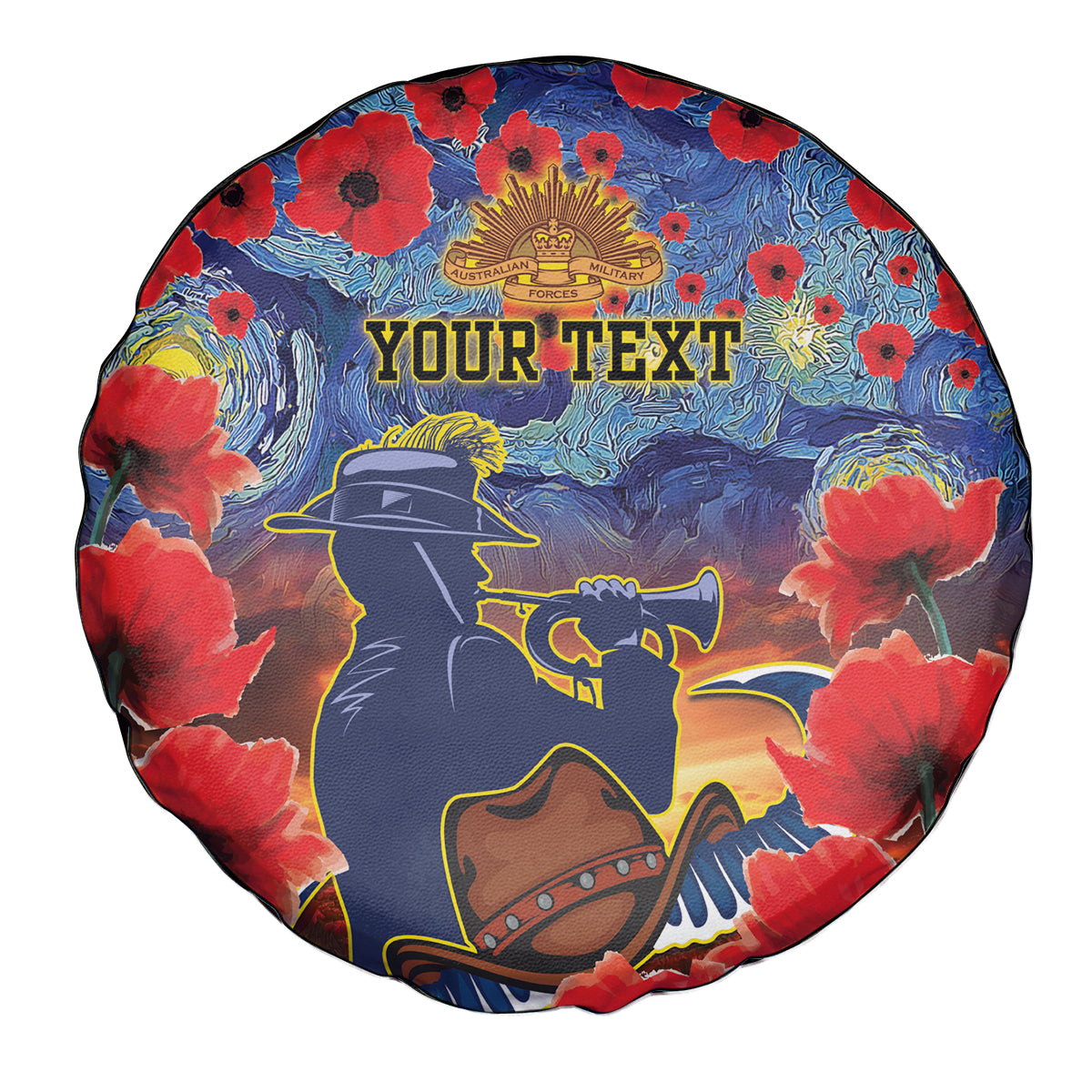 Personalised Cowboys Rugby ANZAC Spare Tire Cover Starry Night and Field of Poppies